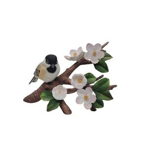 Vintage Andrea by Sadek Chickadee on Branch Figurine 7670 1986 Porcelain Bird
